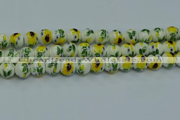 CPB735 15.5 inches 14mm round Painted porcelain beads