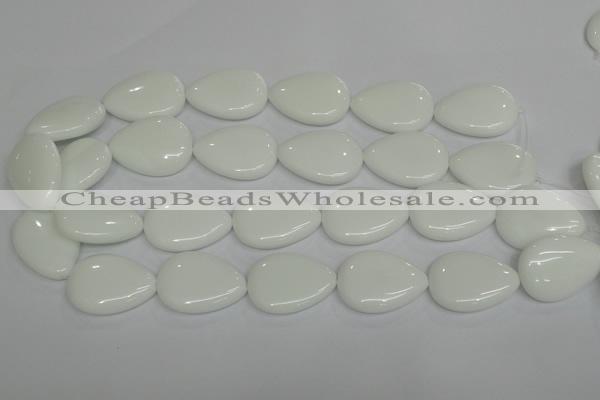 CPB93 15.5 inches 20*30mm flat teardrop white porcelain beads wholesale