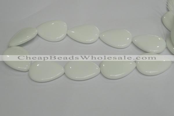 CPB94 15.5 inches 30*40mm flat teardrop white porcelain beads wholesale