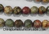 CPJ303 15.5 inches 10mm faceted round picasso jasper beads wholesale