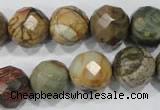 CPJ304 15.5 inches 14mm faceted round picasso jasper beads wholesale