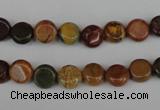 CPJ350 15.5 inches 8mm flat round picasso jasper gemstone beads