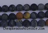 CPJ491 15.5 inches 6mm round matte black picasso jasper beads