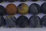 CPJ495 15.5 inches 14mm round matte black picasso jasper beads