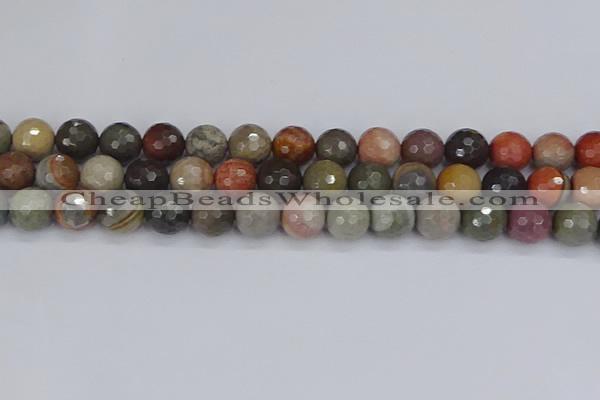 CPJ550 15.5 inches 12mm faceted round polychrome jasper beads