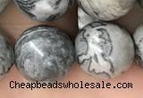 CPJ586 15.5 inches 16mm round grey picture jasper beads wholesale