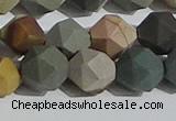 CPJ593 15.5 inches 12mm faceted nuggets matte polychrome jasper beads