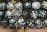 CPJ640 15.5 inches 4mm faceted round grey picture jasper beads