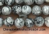 CPJ641 15.5 inches 6mm faceted round grey picture jasper beads