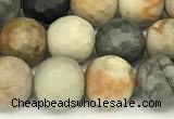 CPJ717 15 inches 10mm faceted round black picasso jasper beads