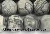 CPJ743 15 inches 10mm round matte grey picture jasper beads