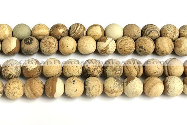 CPJ749 15 inches 12mm round matte picture jasper beads