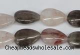 CPQ109 12*18mm flat teardrop natural pink crystal & smoky quartz beads