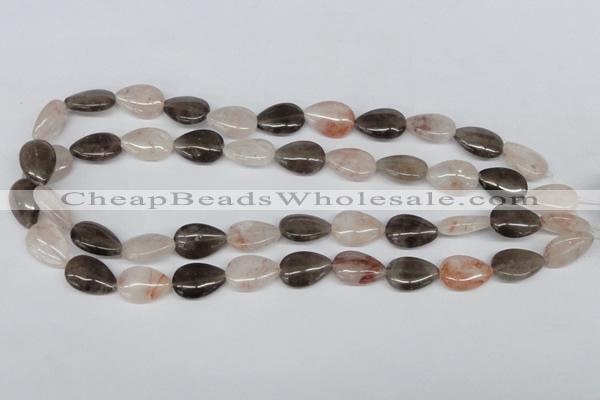 CPQ109 12*18mm flat teardrop natural pink crystal & smoky quartz beads