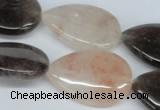 CPQ110 20*30mm flat teardrop natural pink crystal & smoky quartz beads