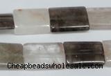 CPQ113 15*20mm rectangle natural pink crystal & smoky quartz beads