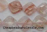 CPQ226 15.5 inches 15*15mm faceted diamond natural pink quartz beads