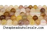 CPQ364 15.5 inches 12mm round pink & yellow quartz gemstone beads