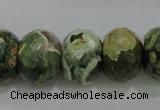 CPS125 15.5 inches 15*20mm faceted rondelle green peacock stone beads