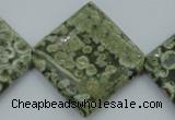 CPS146 15.5 inches 30*30mm diamond green peacock stone beads