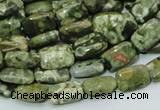 CPS23 15.5 inches 8*12mm rectangle green peacock stone beads