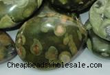 CPS50 15.5 inches 30*40mm flat teardrop green peacock stone beads