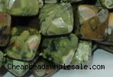 CPS74 15.5 inches 15*15mm faceted rhombic green peacock stone beads