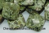 CPS75 15.5 inches 20*20mm faceted rhombic green peacock stone beads