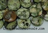 CPS86 15.5 inches 16mm faceted flat round green peacock stone beads