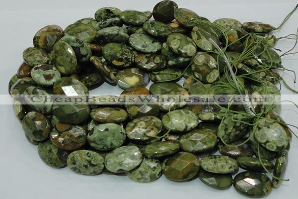 CPS92 15.5 inches 18*25mm faceted oval green peacock stone beads