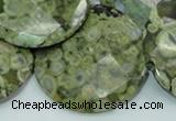 CPS93 15.5 inches 30mm faceted flat round green peacock stone beads