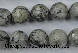 CPT115 15.5 inches 14mm faceted round grey picture jasper beads