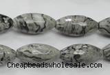 CPT122 15.5 inches 10*20mm faceted rice grey picture jasper beads