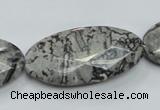 CPT128 15.5 inches 20*40mm faceted oval grey picture jasper beads