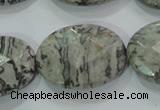 CPT129 15.5 inches 22*30mm faceted oval grey picture jasper beads