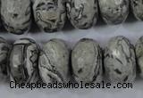 CPT135 15.5 inches 12*20mm faceted rondelle grey picture jasper beads