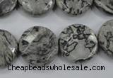 CPT141 15.5 inches 20mm faceted coin grey picture jasper beads