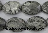 CPT147 15.5 inches 18*25mm faceted oval grey picture jasper beads