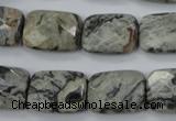 CPT154 15.5 inches 13*18mm faceted rectangle grey picture jasper beads