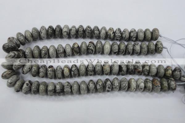 CPT160 15.5 inches 9*16mm rondelle grey picture jasper beads