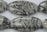 CPT176 15.5 inches 20*40mm marquise grey picture jasper beads