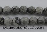 CPT187 15.5 inches 6mm faceted round grey picture jasper beads