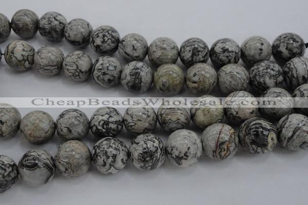 CPT191 15.5 inches 16mm round grey picture jasper beads wholesale