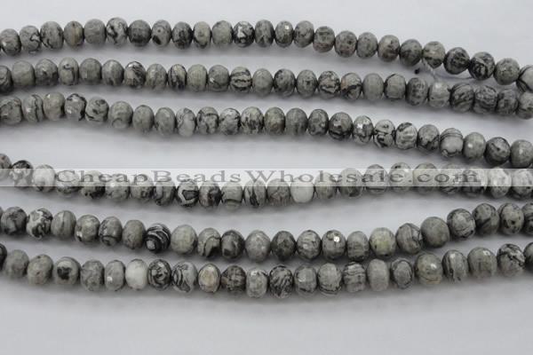 CPT196 15.5 inches 5*8mm faceted rondelle grey picture jasper beads