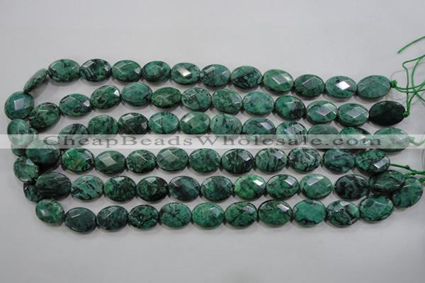 CPT238 15.5 inches 12*16mm faceted oval green picture jasper beads