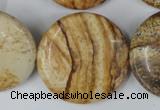 CPT260 15.5 inches 30mm flat round picture jasper beads wholesale