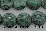 CPT329 15.5 inches 16mm flat round green picture jasper beads