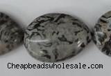 CPT358 15.5 inches 22*30mm flat teardrop grey picture jasper beads