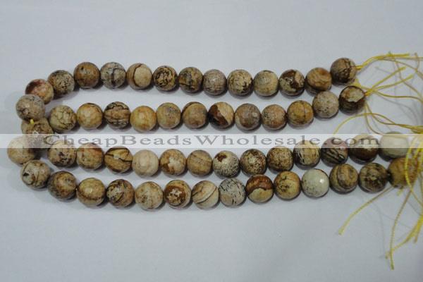 CPT505 15.5 inches 14mm faceted round picture jasper beads wholesale