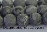 CPT573 15.5 inches 10mm round matte grey picture jasper beads